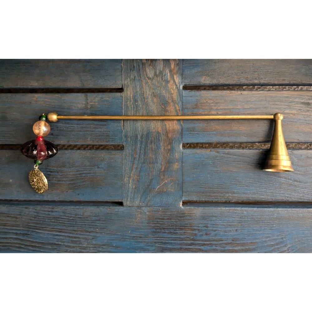 Vintage Brass Candle Snuffer with Resin Jeweled Handle Rustic Altar Accent